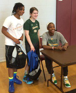 Seattle Storm guard Jewell Loyd with clinic participants at Jefferson Community Center.