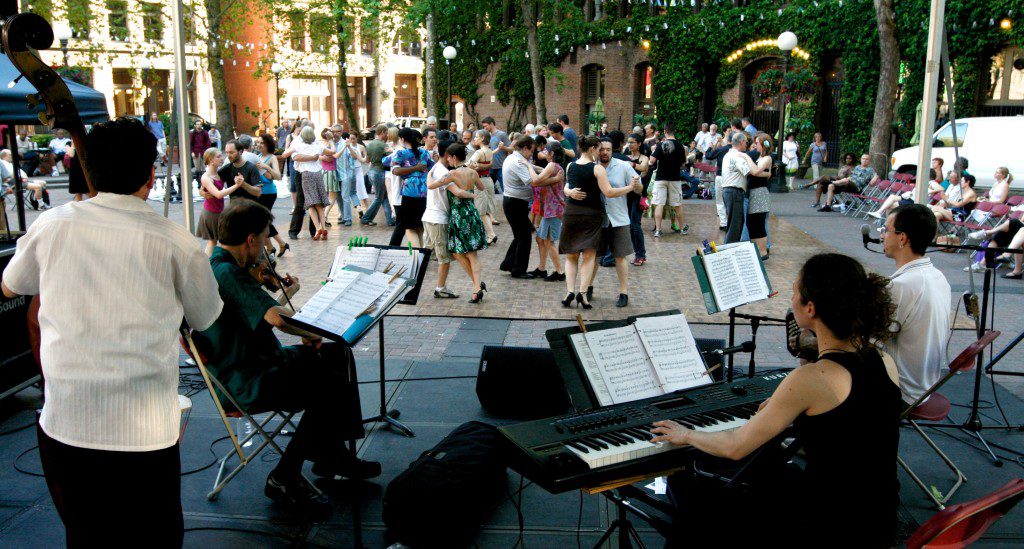 Downtown dancing event in Occidental Park.