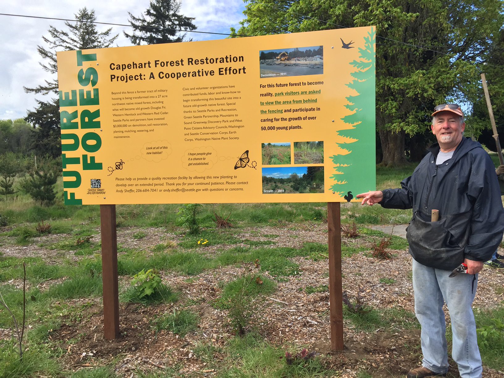 Naturalist and restoration volunteer David Hutchinson stands at the site of a future forest in Discovery Park.