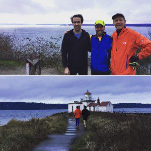 @sherrardoh @ Discovery Park "Thanks to TJ & Marcel for braving the wind & rain for today's @seattlerunningclub Group Run!"