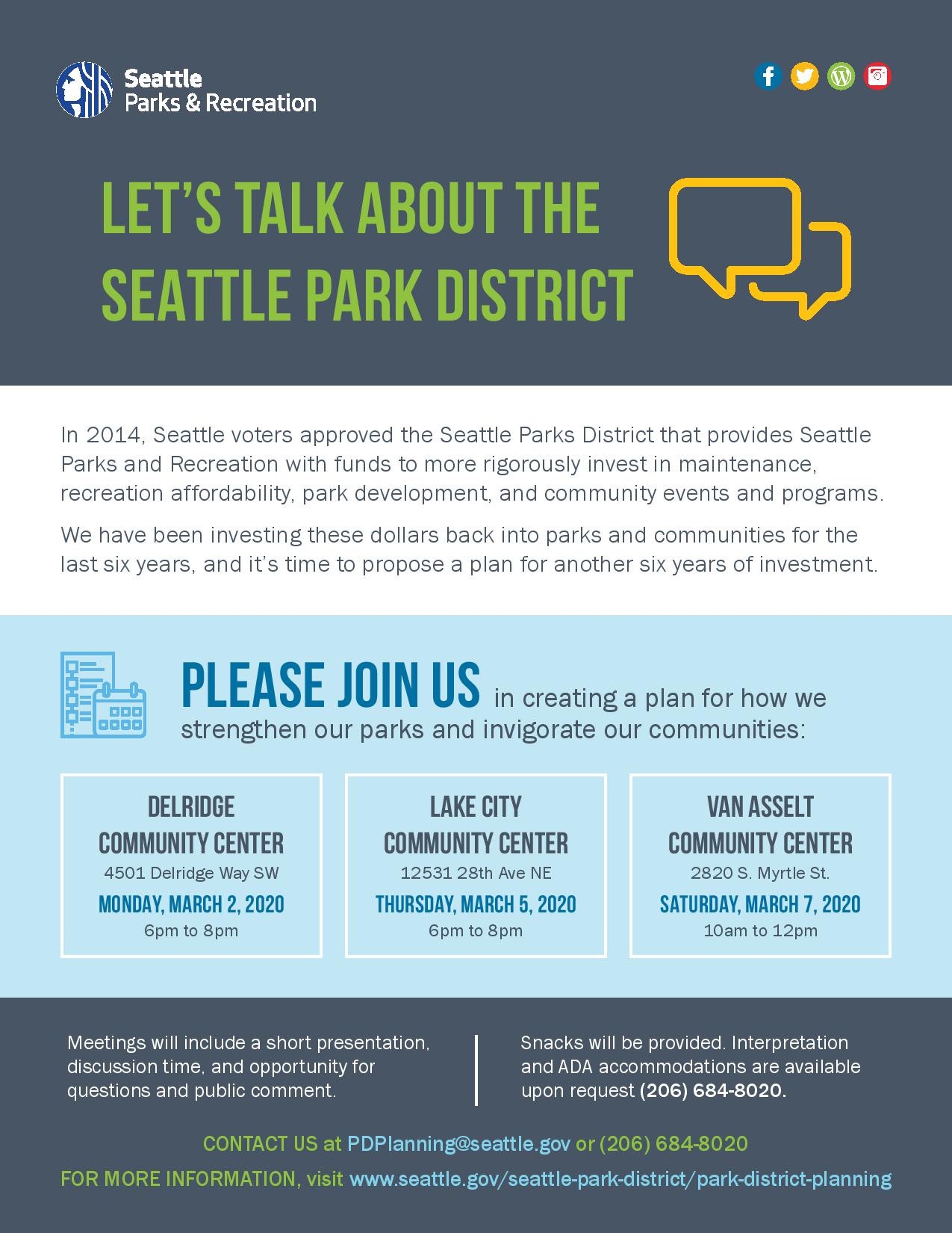 Seattle Parks and Recreation developing a proposed budget for the next