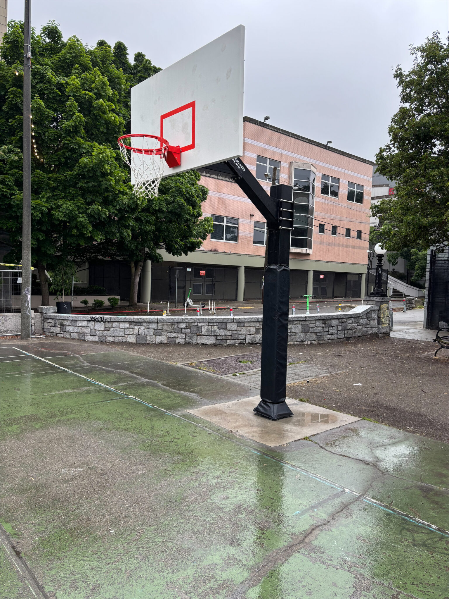 A basektball hoop outdoors